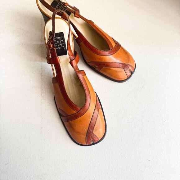 Vintage y2k REAL Shoes Square Toe Block Heel Leather Slingbacks 7 - Picture 4 of 12
